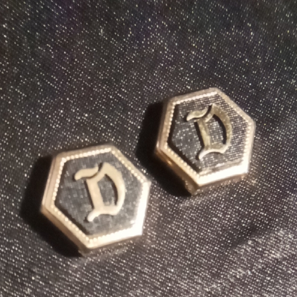 Vintage Hexagonal Black and Gold button covers cuff links Initial D stylish
